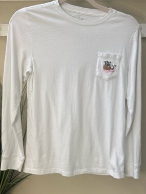 Vineyard Vines Christmas Long Sleeve White Whale Tee Shirt Top Size Medium 12/14